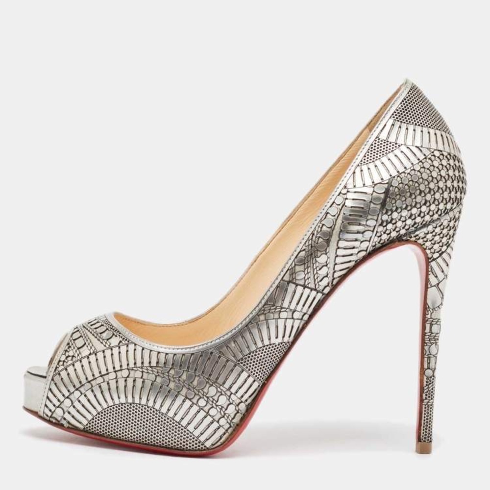Christian Louboutin Silver Peep-Toe Heels
